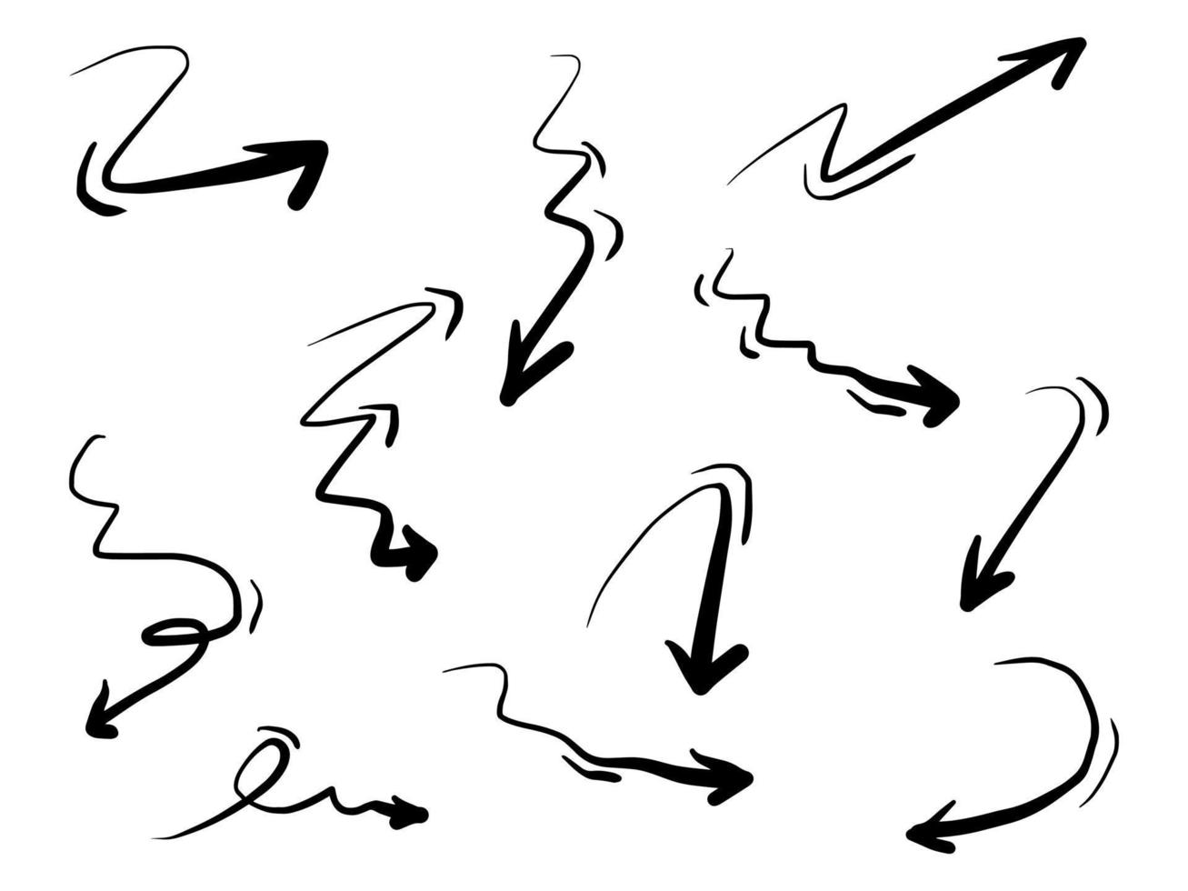 ensemble d'icônes de flèches dessinées à la main. icône de flèche avec différentes directions. illustration vectorielle de griffonnage. isolé sur fond blanc vecteur