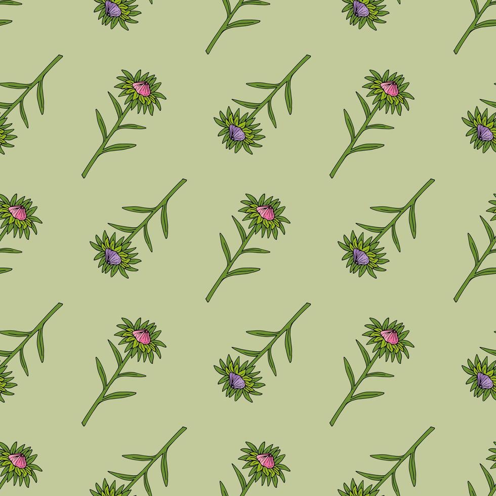 modèle sans couture avec bourgeons d'aster sur fond vert clair. image vectorielle. vecteur