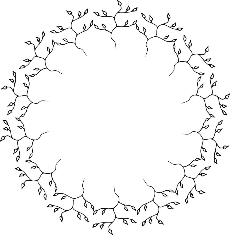 cadre rond avec des branches créatives en noir et blanc sur fond blanc. style de griffonnage. image vectorielle. vecteur