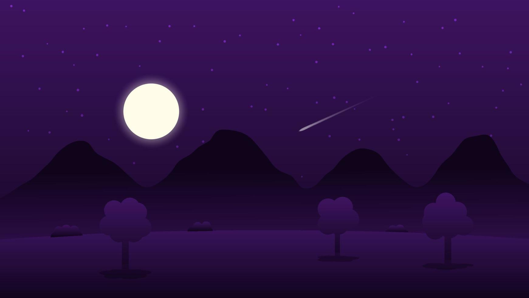 scène de paysage de nuit avec la pleine lune et les étoiles au-dessus de la colline vecteur