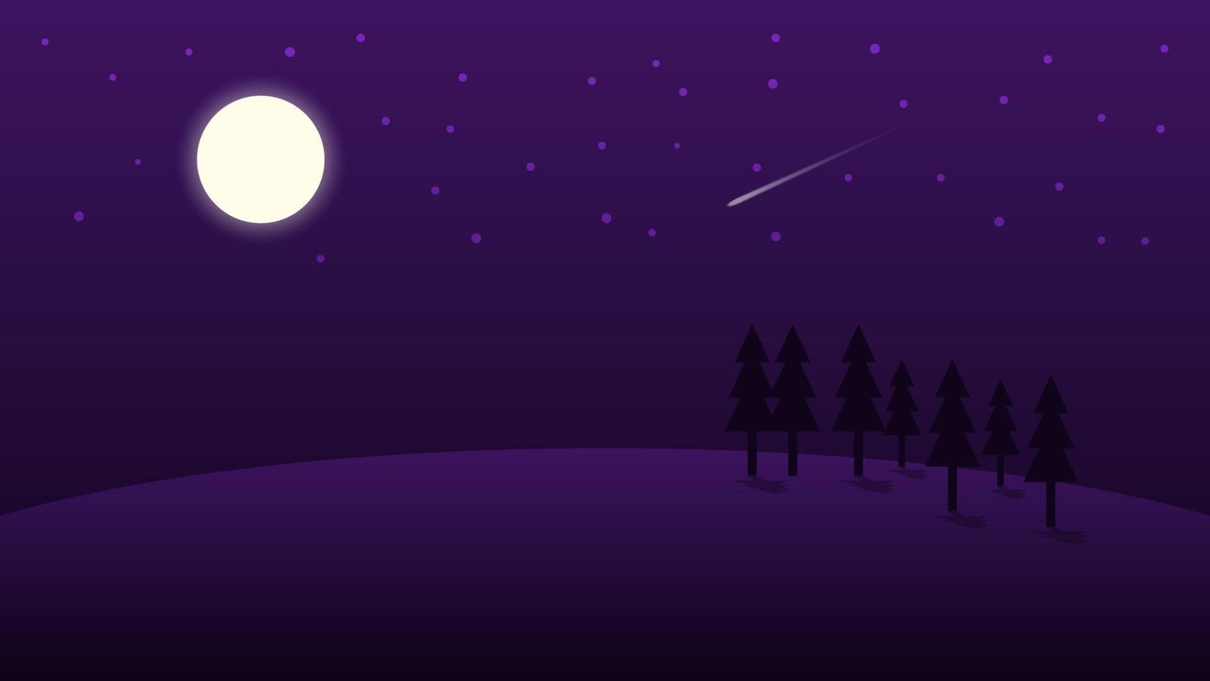 scène de paysage de nuit avec la pleine lune et les étoiles au-dessus de la colline vecteur