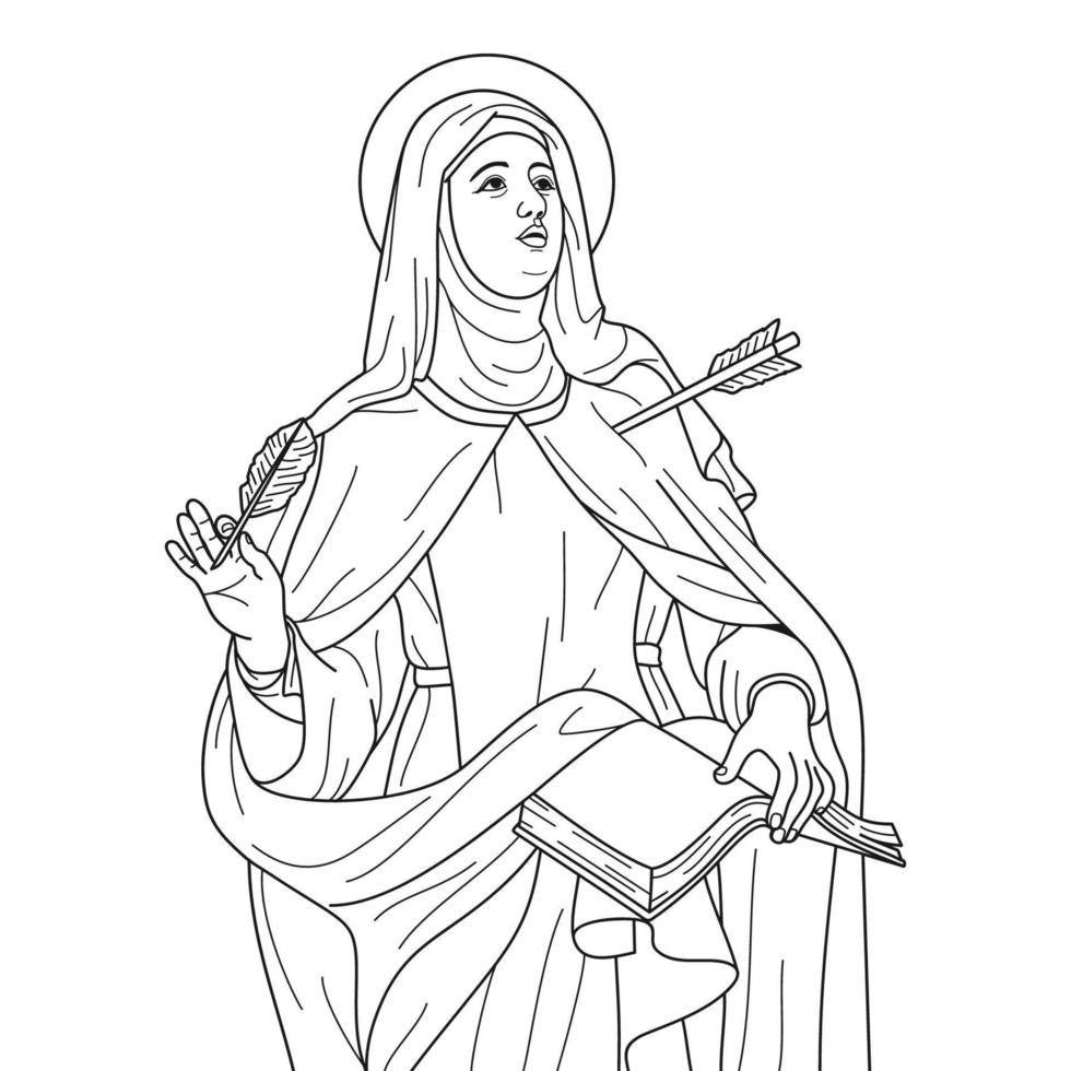 Sainte Thérèse de Jésus d'Avila monochrome contour illustration vectorielle vecteur