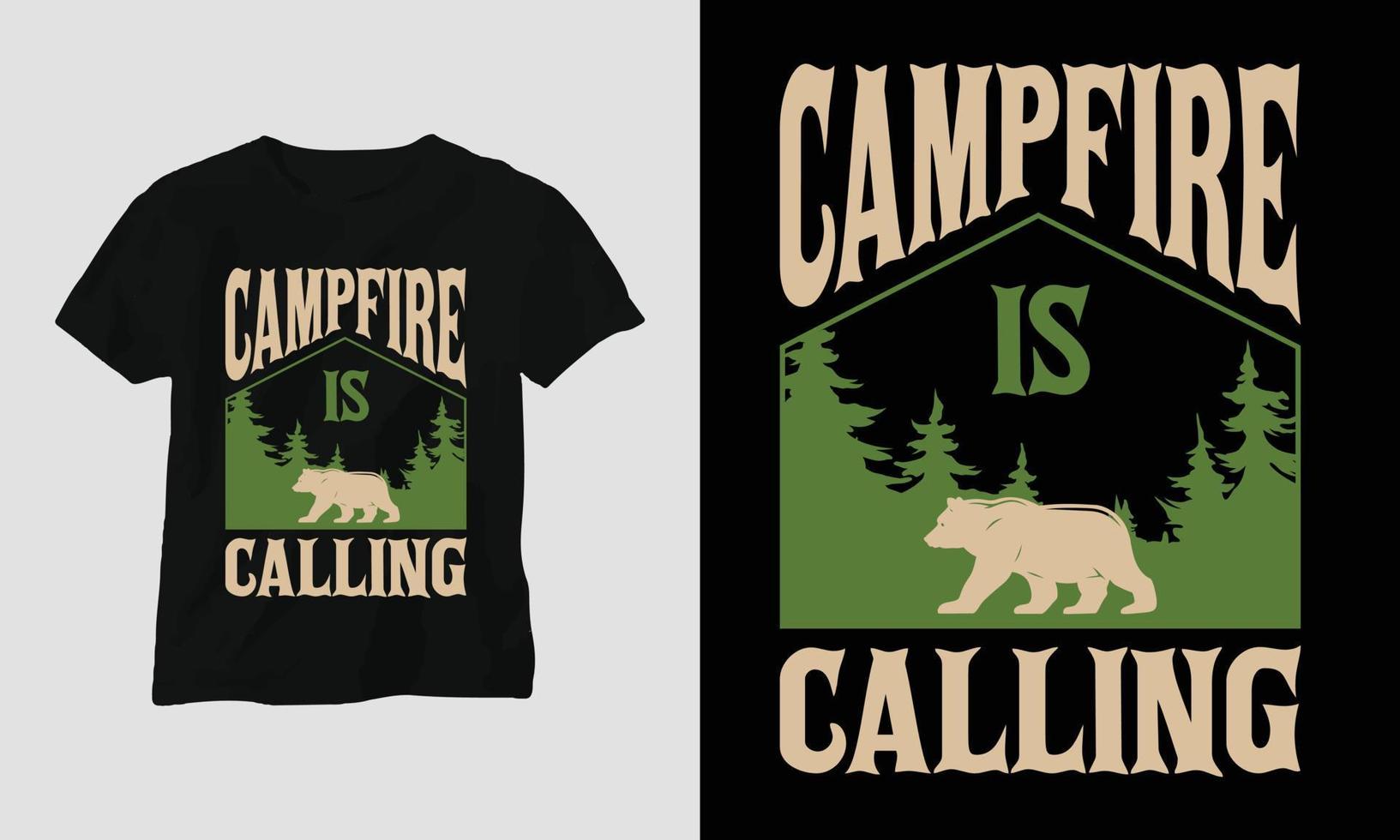 feu de camp appelle - conception de t-shirt de camping vecteur