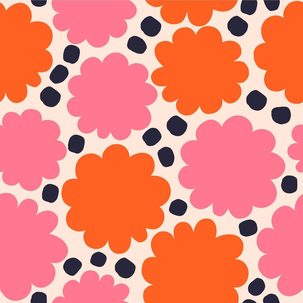 motif floral abstrait de vecteur. texture mignonne et simple avec des formes rondes dessinées à la main. fond coloré dans un style rétro vecteur