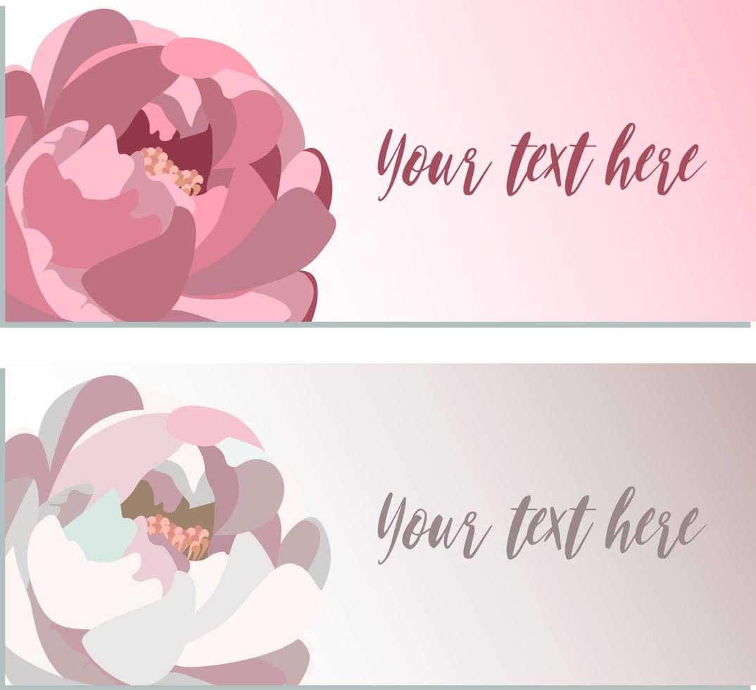 deux modèles de cartes de vœux avec des pivoines roses et blanches, espace de copie inclus vecteur