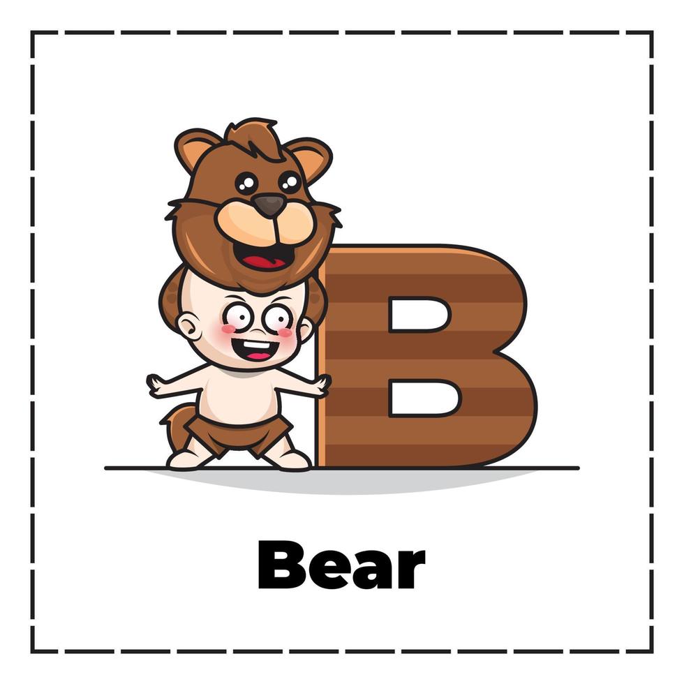 personnage de dessin animé mignon de la lettre initiale b avec bébé portant un costume d'ours vecteur