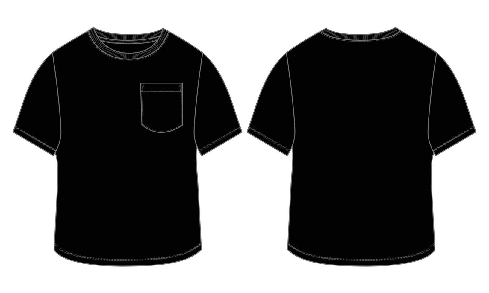 modèle plat de mode de croquis technique de t-shirt à manches courtes de coupe régulière. vecteur