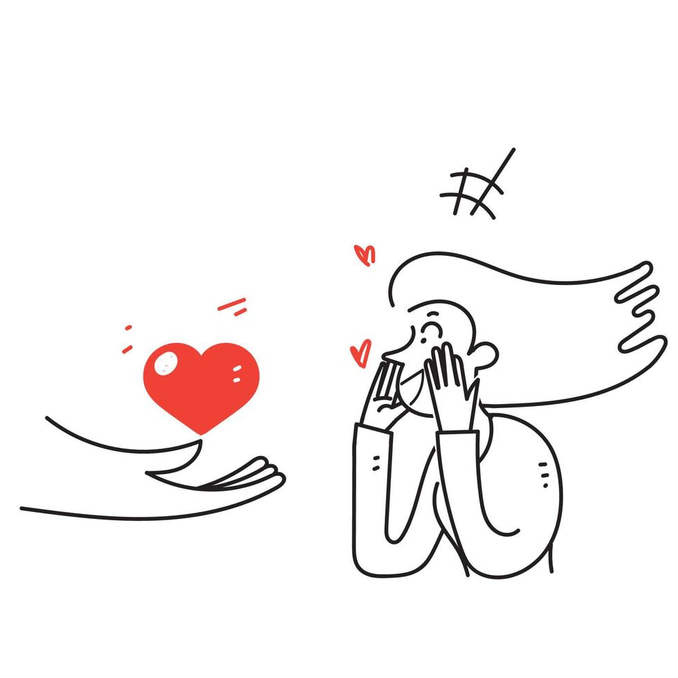 main doodle dessiné à la main avec amour et illustration de femmes proposées vecteur