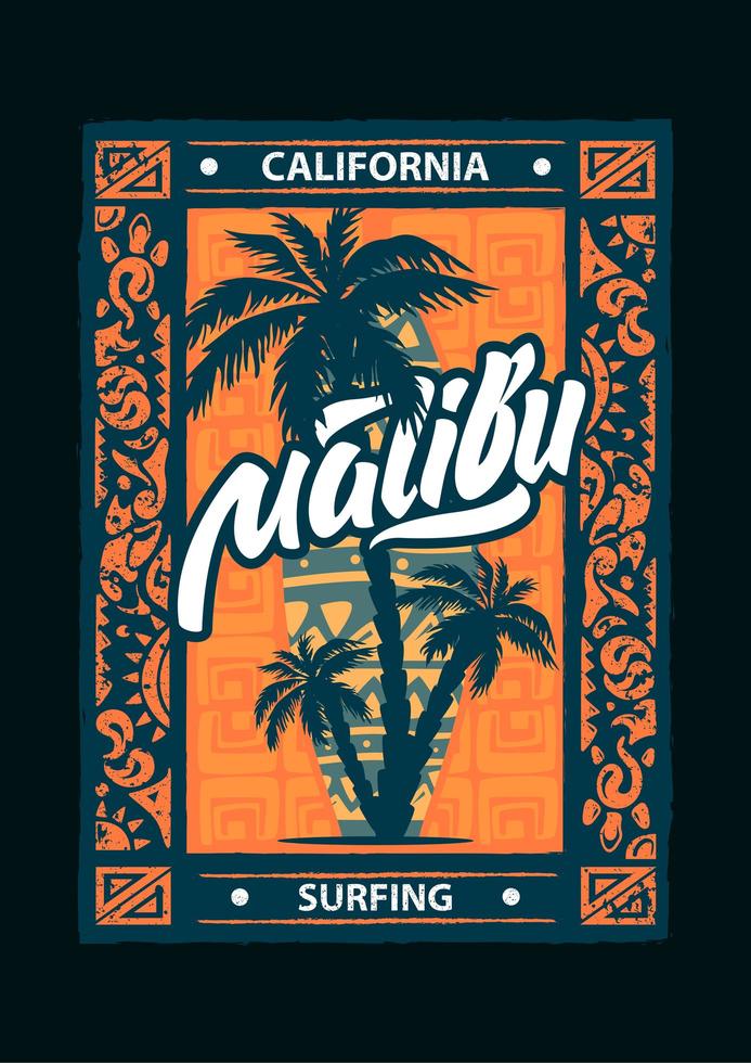 affiche de malibu de sport de surf vecteur