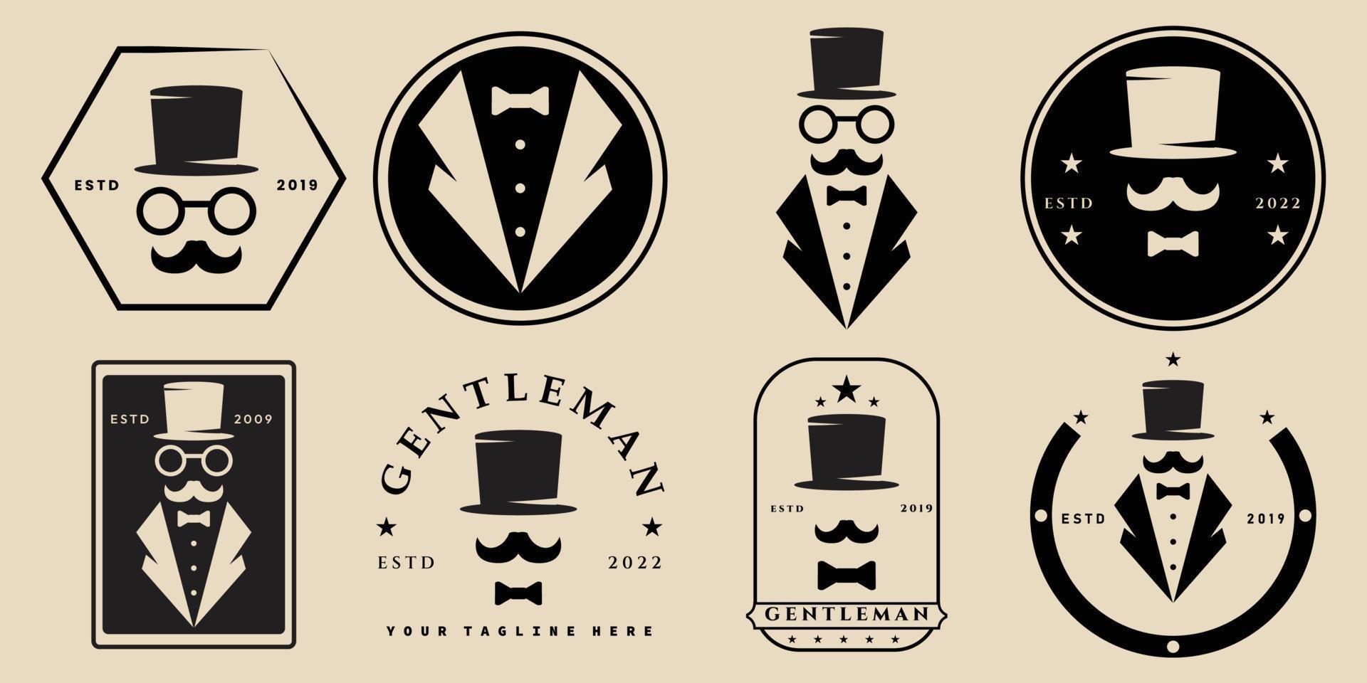 set gentleman vintage, logo d'art en ligne, icône et symbole, avec conception d'illustration vectorielle emblème vecteur