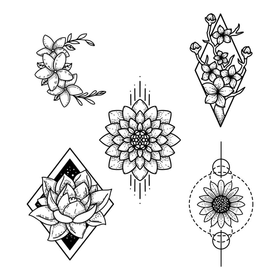 tatouage floral dessiné à la main vecteur