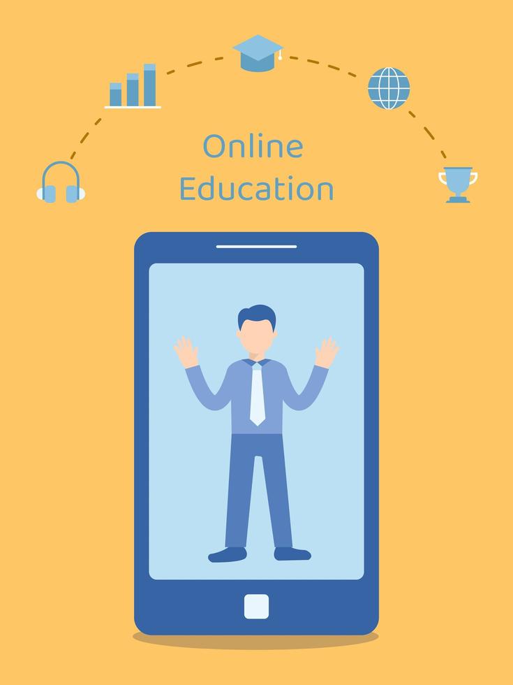 homme enseignant en ligne via smartphone vecteur