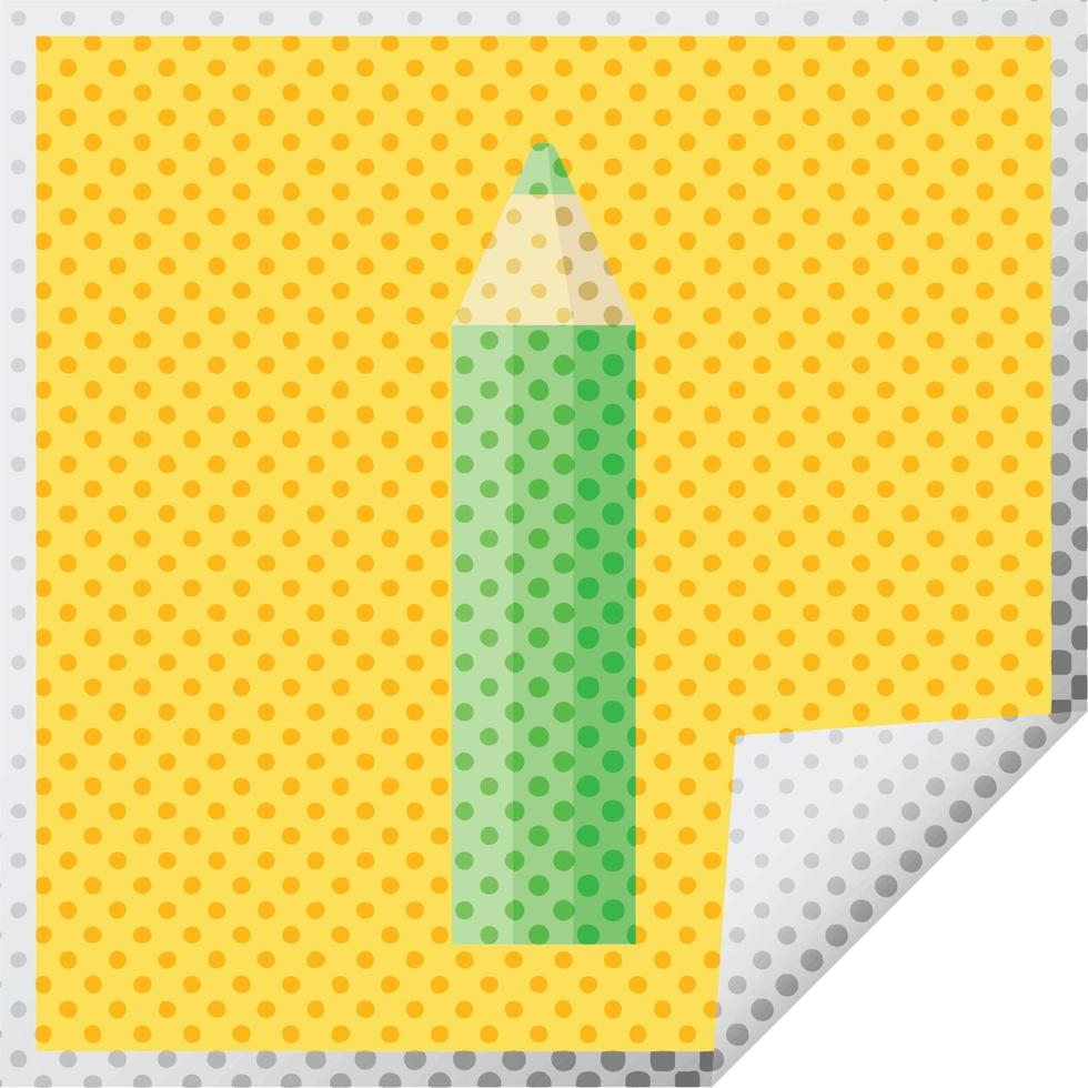 autocollant carré illustration vectorielle graphique de crayon de couleur vert vecteur