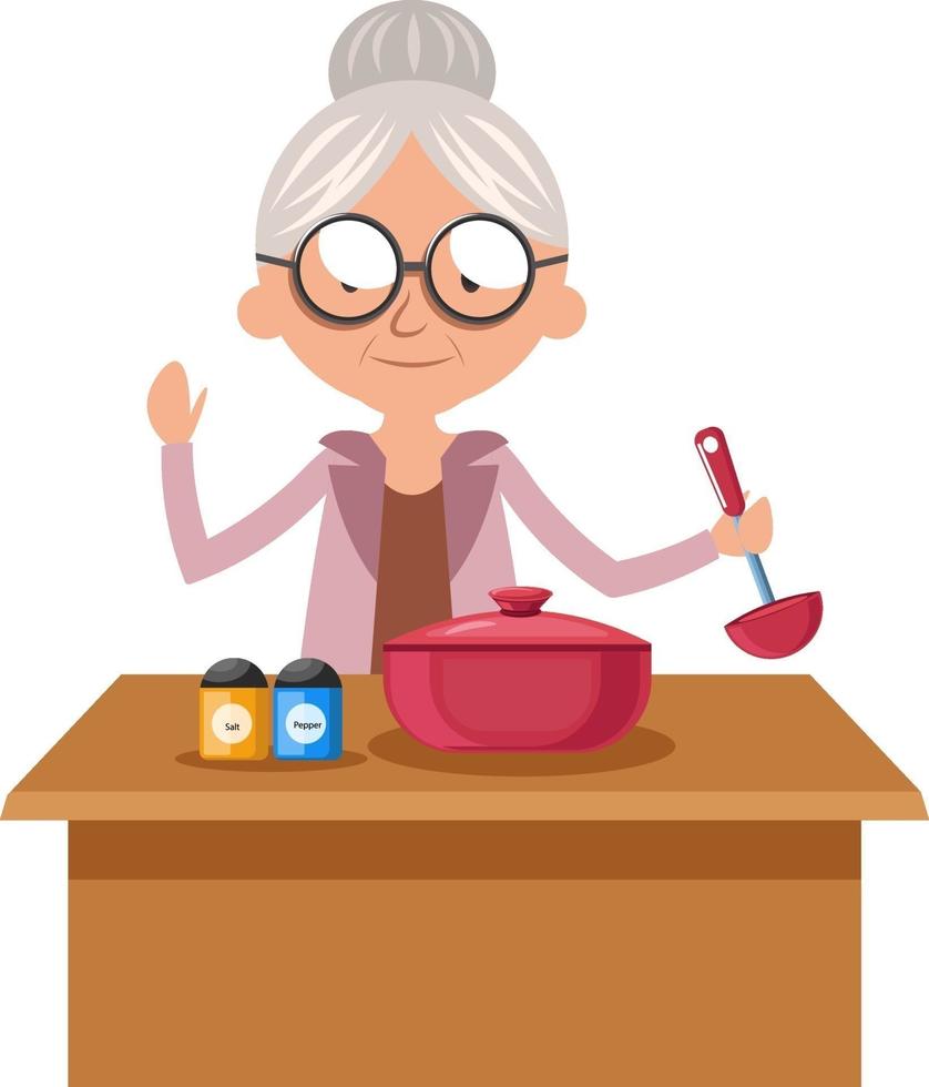 granny cuisine, illustration, vecteur sur fond blanc.