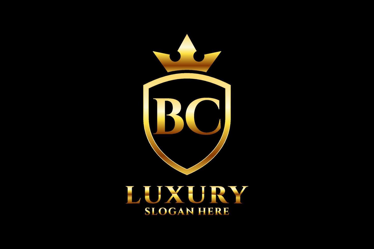 logo monogramme de luxe élégant initial bc ou modèle de badge avec volutes et couronne royale - parfait pour les projets de marque de luxe vecteur