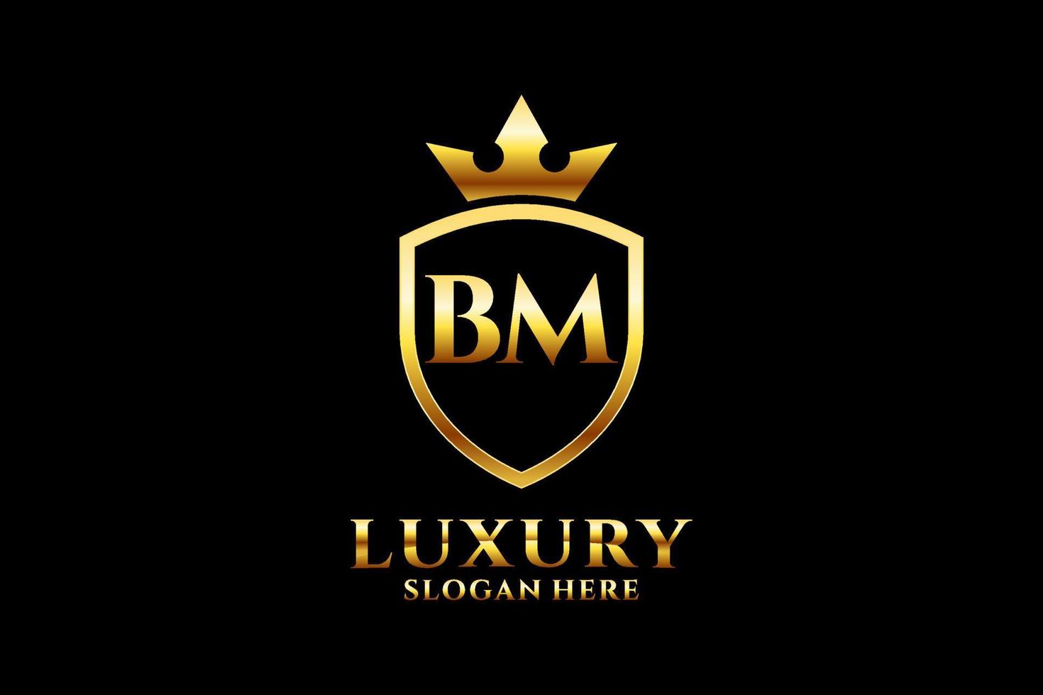 logo monogramme de luxe élégant initial bm ou modèle de badge avec volutes et couronne royale - parfait pour les projets de marque de luxe vecteur