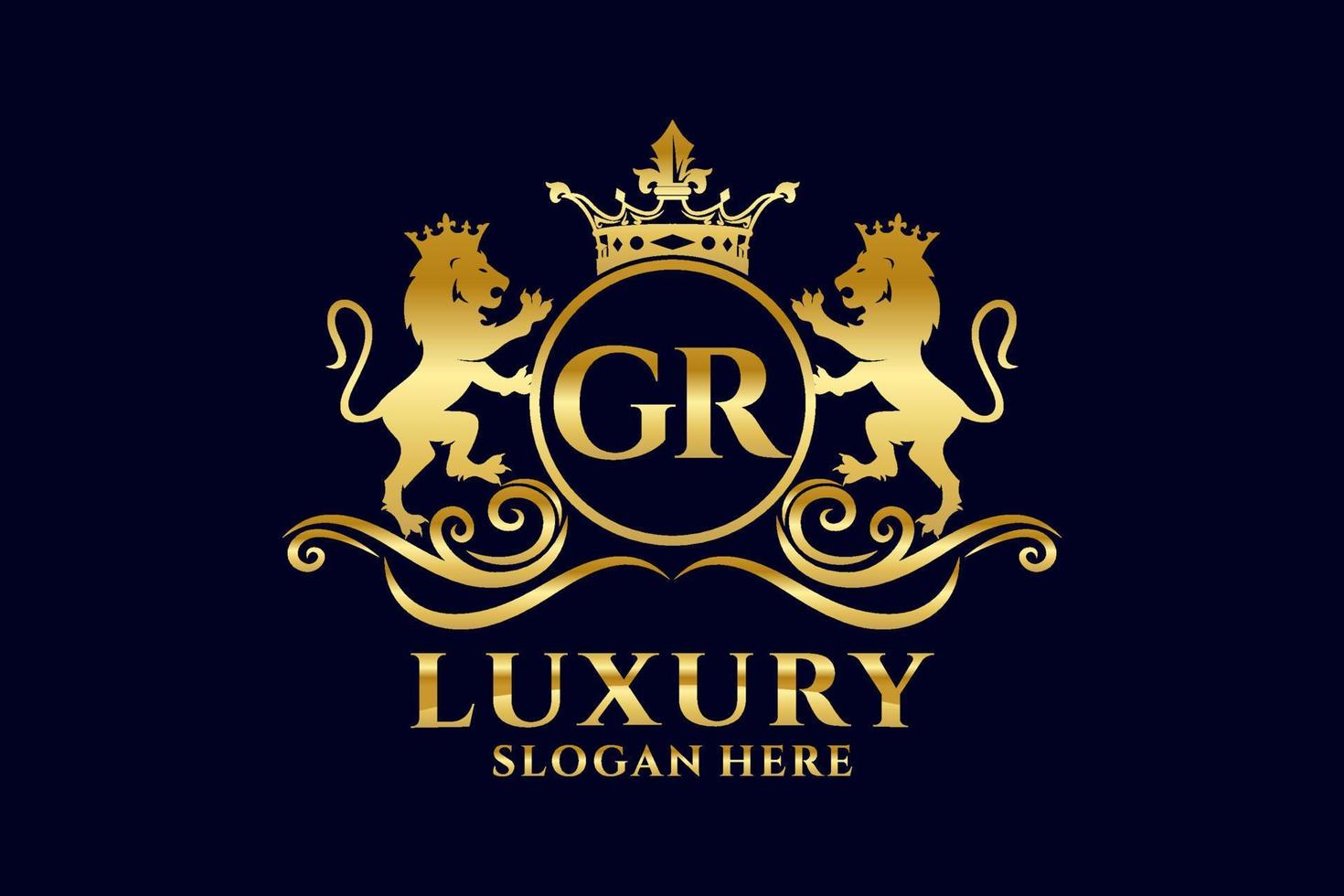 modèle de logo de luxe royal lion lettre initiale gr dans l'art vectoriel pour les projets de marque luxueux et autres illustrations vectorielles.