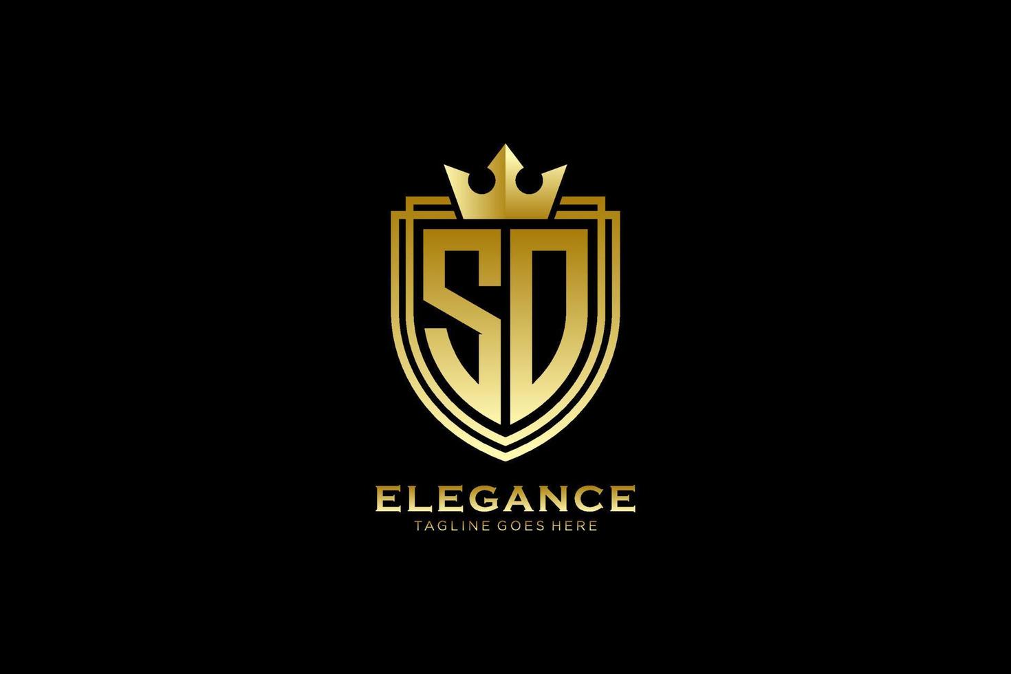 logo monogramme de luxe initial si élégant ou modèle de badge avec volutes et couronne royale - parfait pour les projets de marque de luxe vecteur