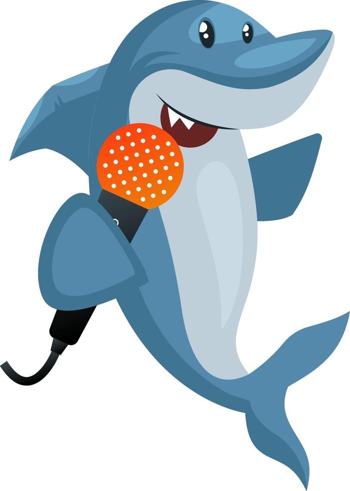 requin avec microphone, illustration, vecteur sur fond blanc.