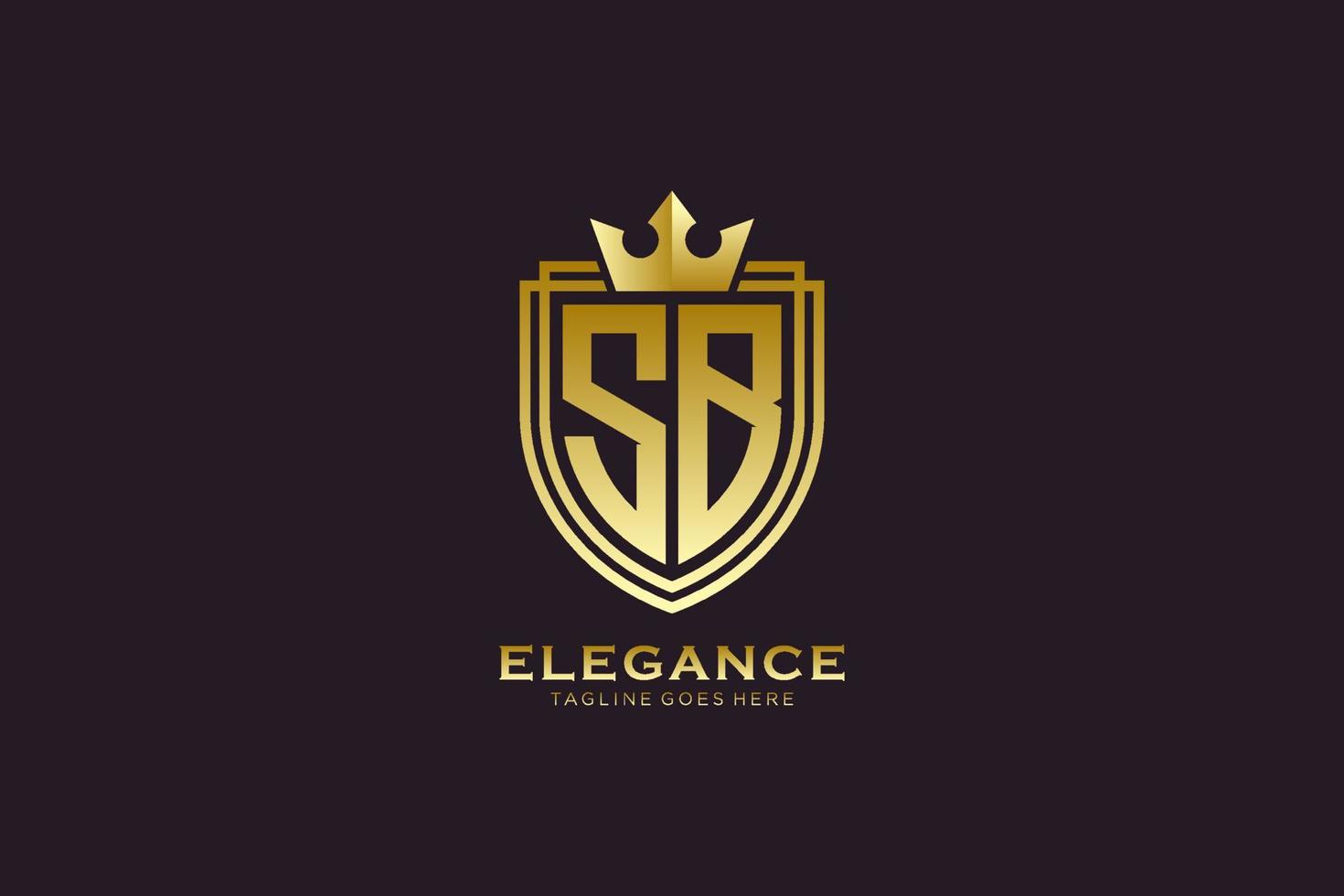 logo monogramme de luxe élégant initial sb ou modèle de badge avec volutes et couronne royale - parfait pour les projets de marque de luxe vecteur