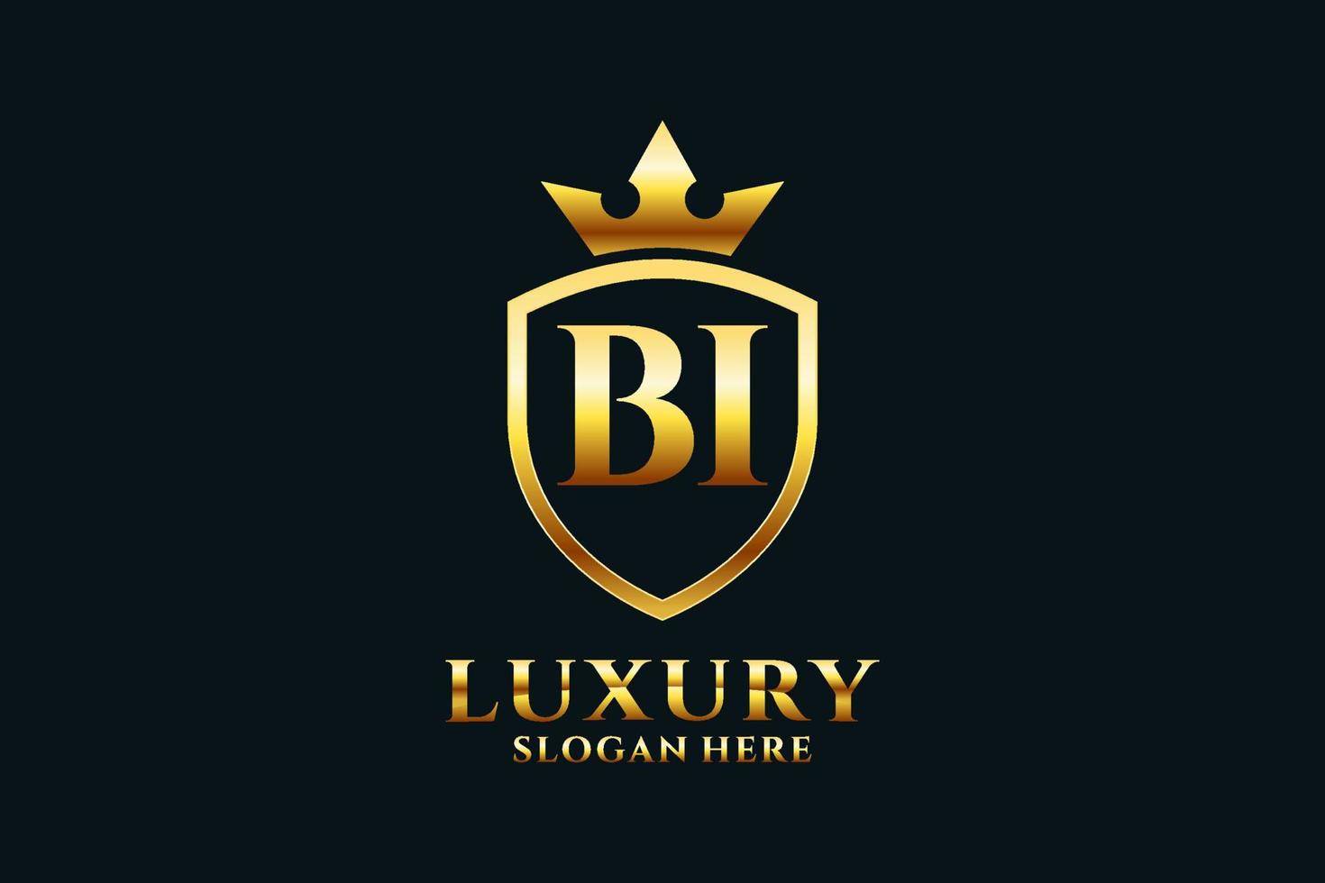 logo monogramme de luxe bi élégant initial ou modèle de badge avec volutes et couronne royale - parfait pour les projets de marque de luxe vecteur