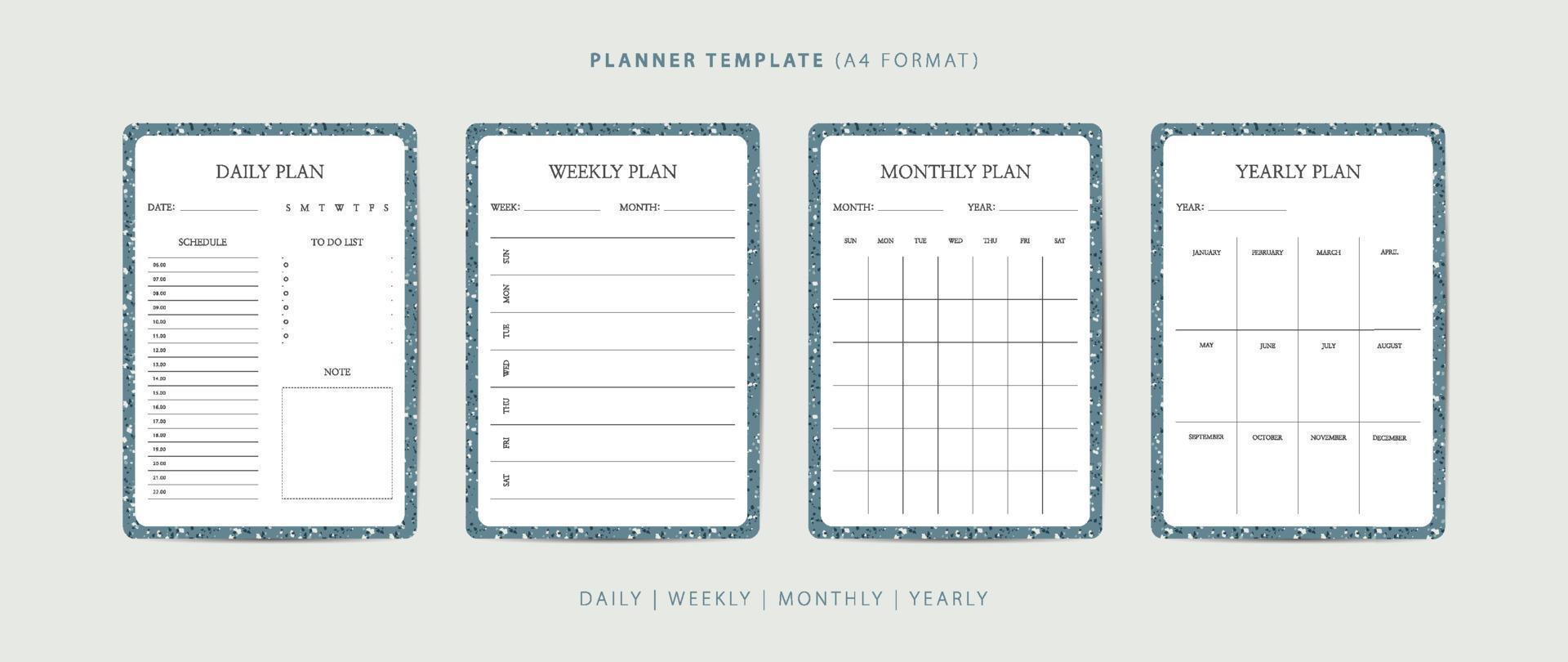 ensemble de modèles minimalistes de planificateur quotidien, hebdomadaire, mensuel et annuel avec motif terrazzo vecteur