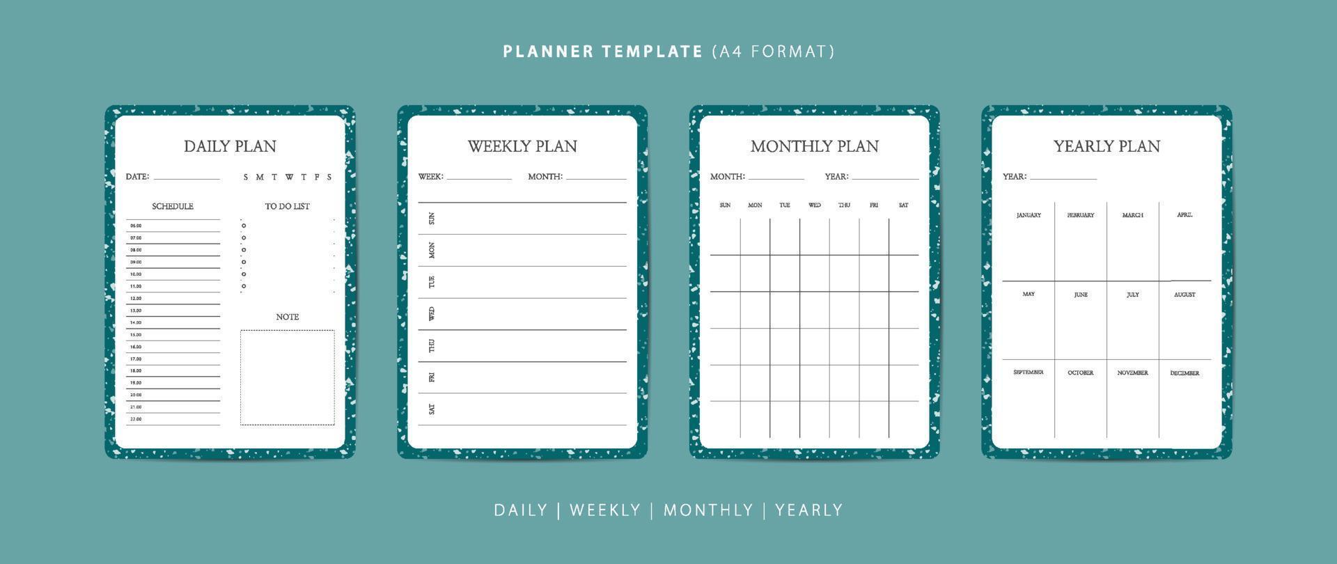 ensemble de modèles minimalistes de planificateur quotidien, hebdomadaire, mensuel et annuel avec motif terrazzo vecteur