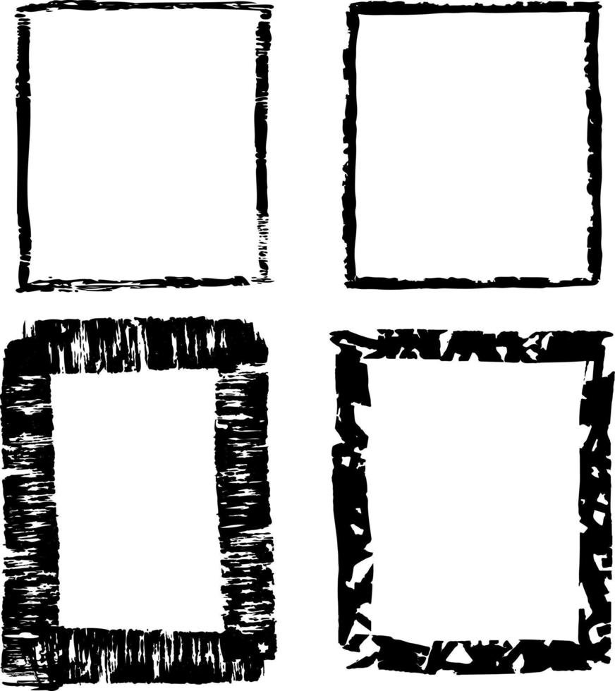 carrés vectoriels dessinés à la main, cadres de dessin vierges isolés sur fond blanc, lignes noires, grunge vecteur