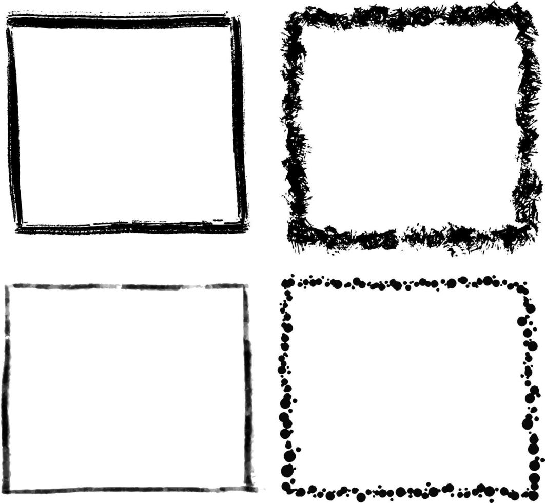 carrés vectoriels dessinés à la main, cadres de dessin vierges isolés sur fond blanc, lignes noires, formes rectangulaires et carrées. grunge, craie vecteur