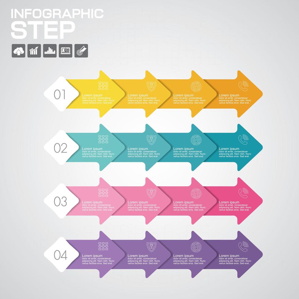 infographie de flèche colorée multiple en quatre étapes vecteur