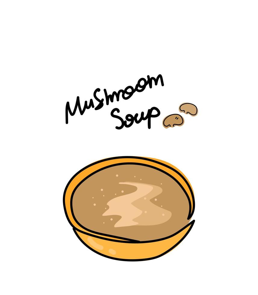 illustration de soupe aux champignons. purée de soupe aux champignons. illustration alimentaire linéaire pour menu, publicité, magazine, livres de cuisine. vecteur