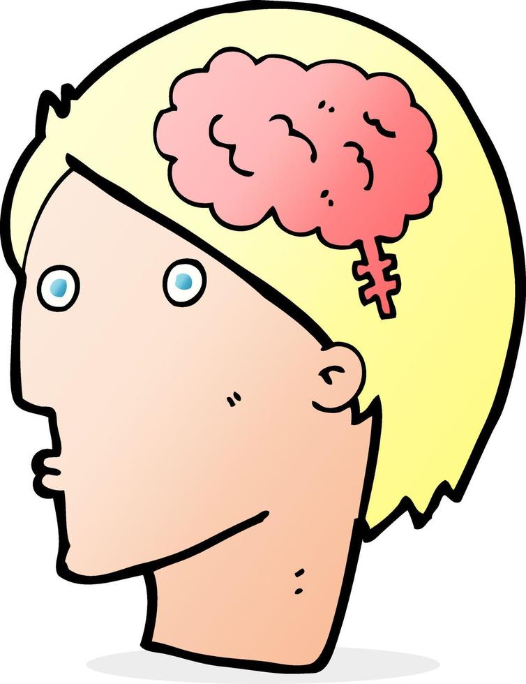 homme de la bande dessinée avec le symbole du cerveau vecteur