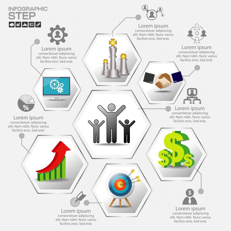 infographie hexagonale avec icônes marketing vecteur