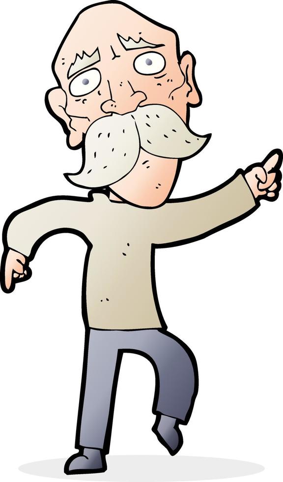 dessin animé triste vieil homme pointant du doigt vecteur