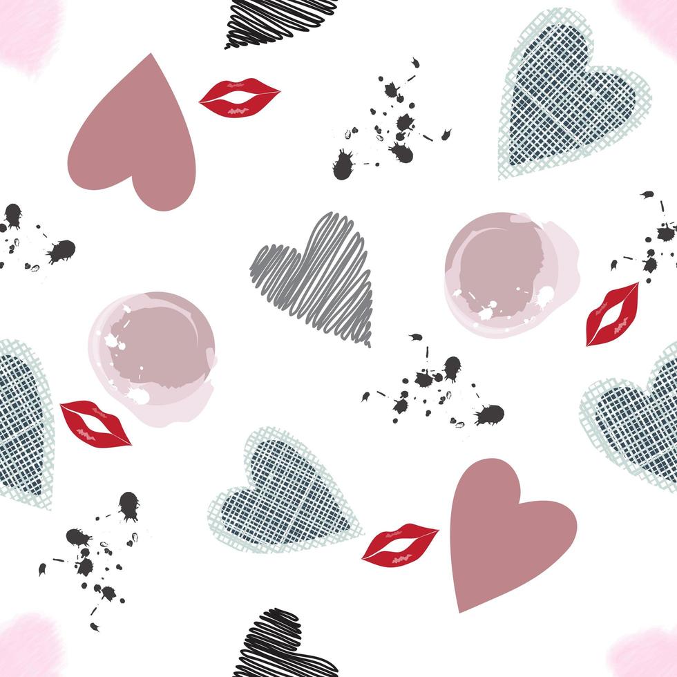 motif romantique avec des formes de coeur et des lèvres vecteur