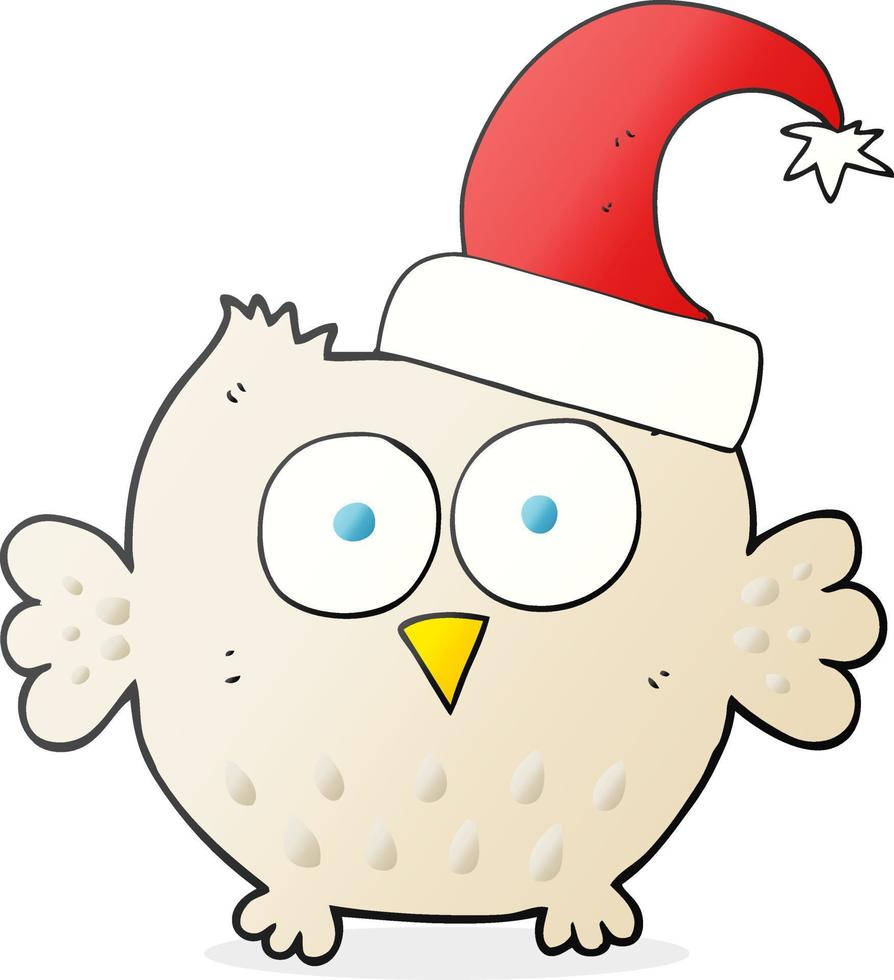 dessin animé petit hibou portant un chapeau de noël vecteur