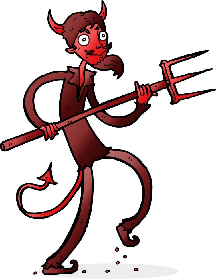 diable de dessin animé avec fourche vecteur