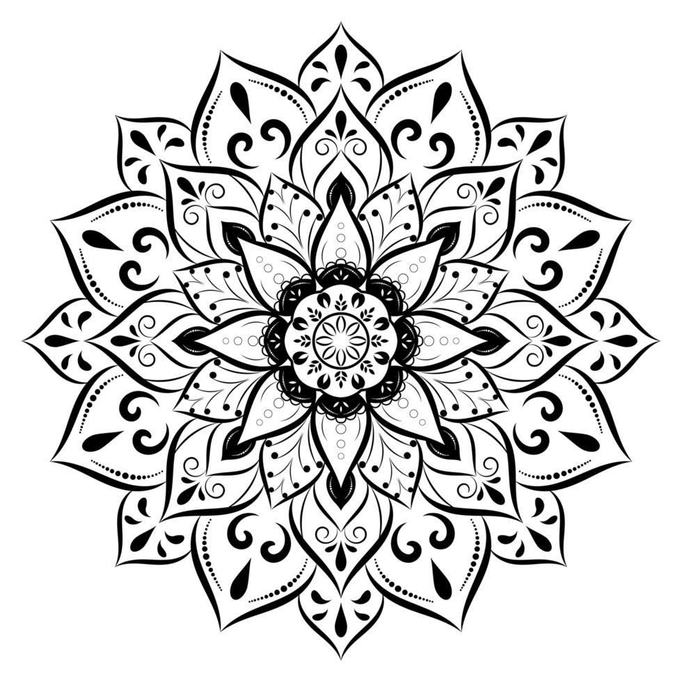 mandala noir avec style floral vintage vecteur