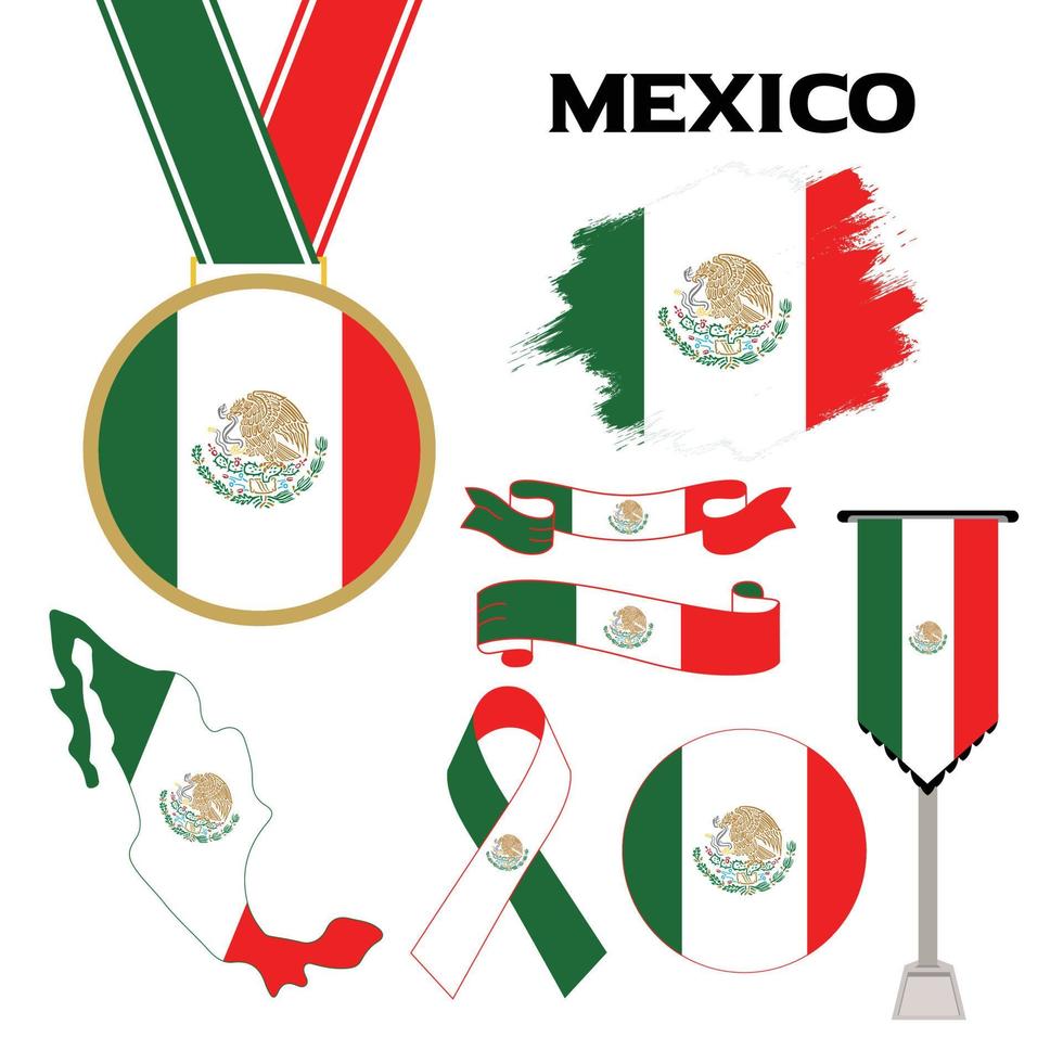 collection d'éléments avec le modèle de conception du drapeau du mexique vecteur