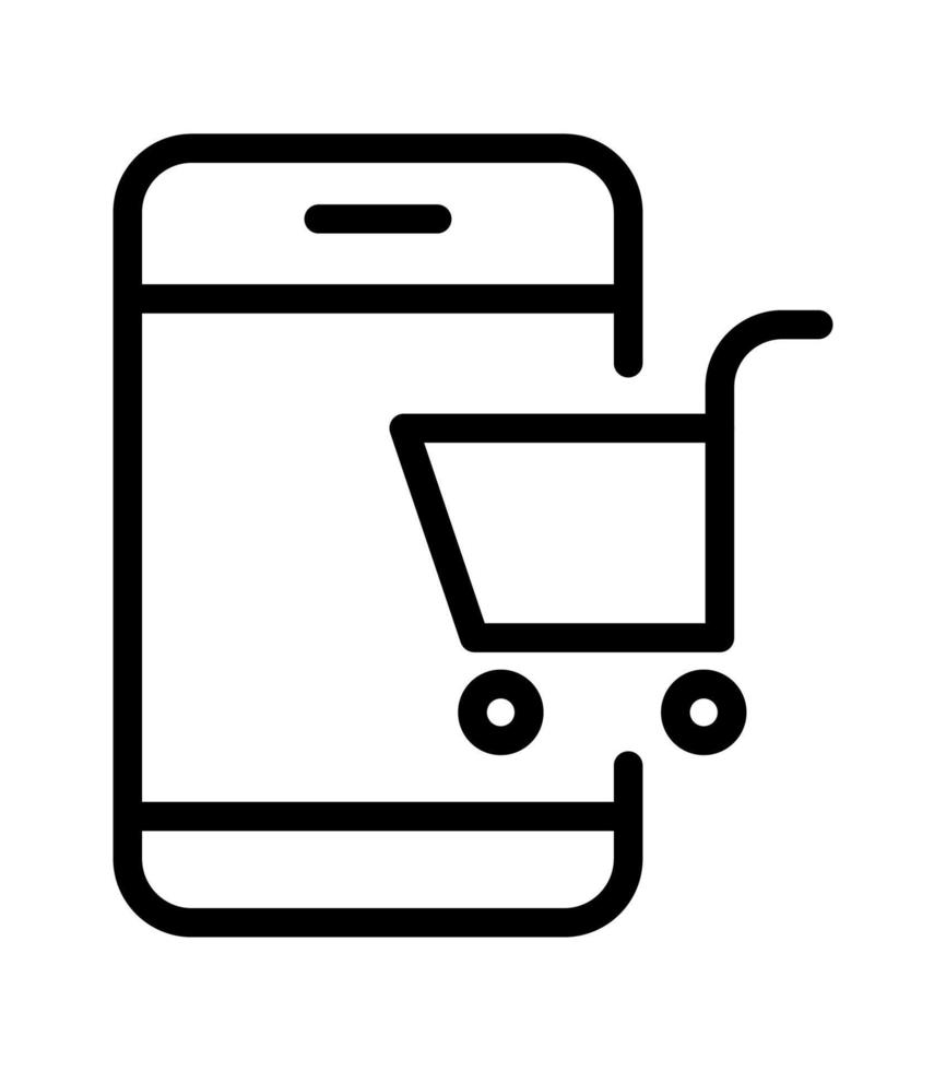icône de vecteur de magasinage mobile. signer les achats en ligne de la boutique sur mobile. symbole d'achat isolé sur fond blanc. technologie web de commerce électronique