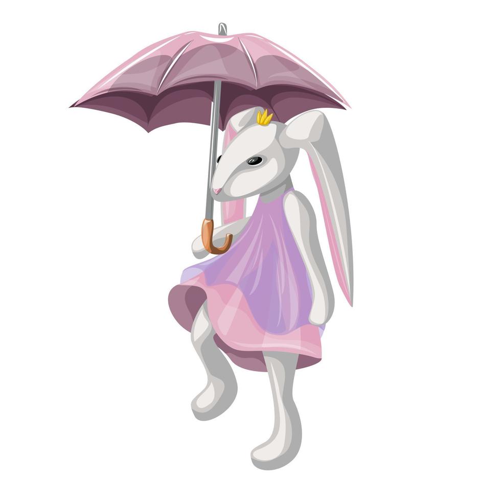 image vectorielle d'un lapin ou d'un lapin dans une robe avec un parapluie. style bande dessinée. isolé sur fond blanc. eps 10 vecteur