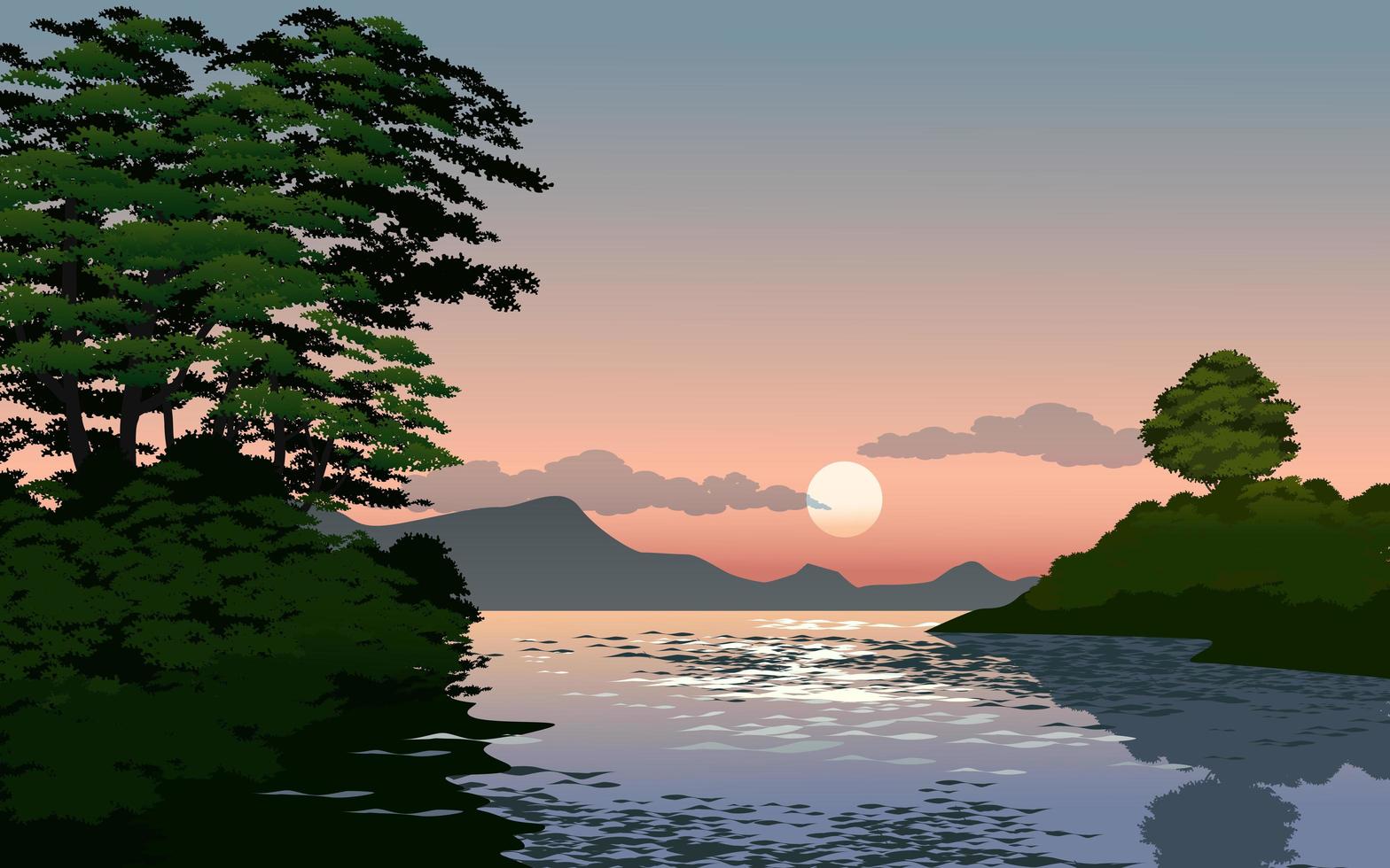 paysage coucher de soleil rivière vecteur