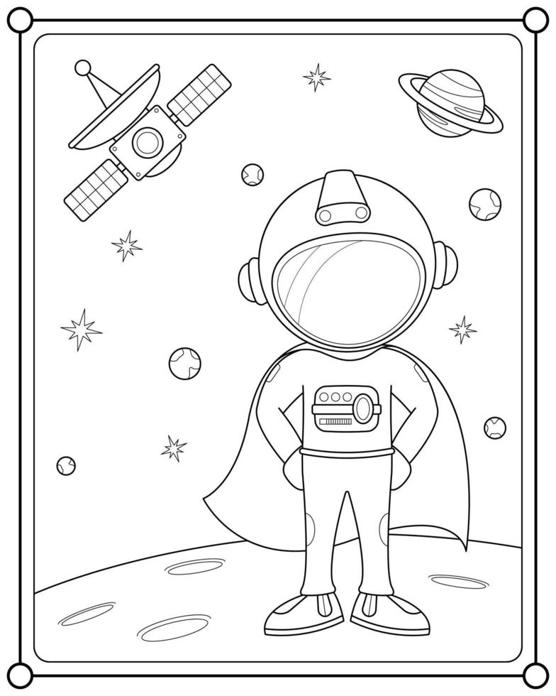 super-héros astronaute dans l'espace adapté à l'illustration vectorielle de la page de coloriage pour enfants vecteur