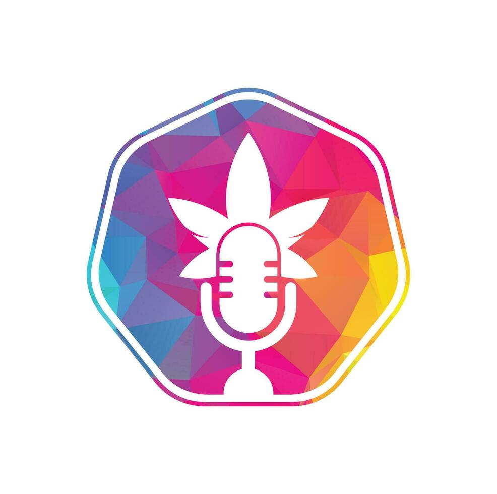 création de logo vectoriel de podcast de cannabis. logo podcast avec modèle de vecteur de feuille de cannabis.