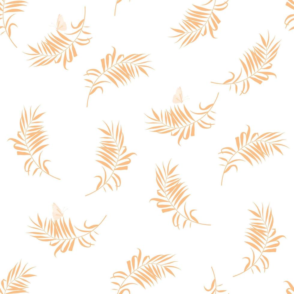 motif floral sans couture. papillon tropical. illustration de stock de vecteur. feuilles de palmier dorées. ailes délicates en vol au-dessus d'une fleur. vecteur