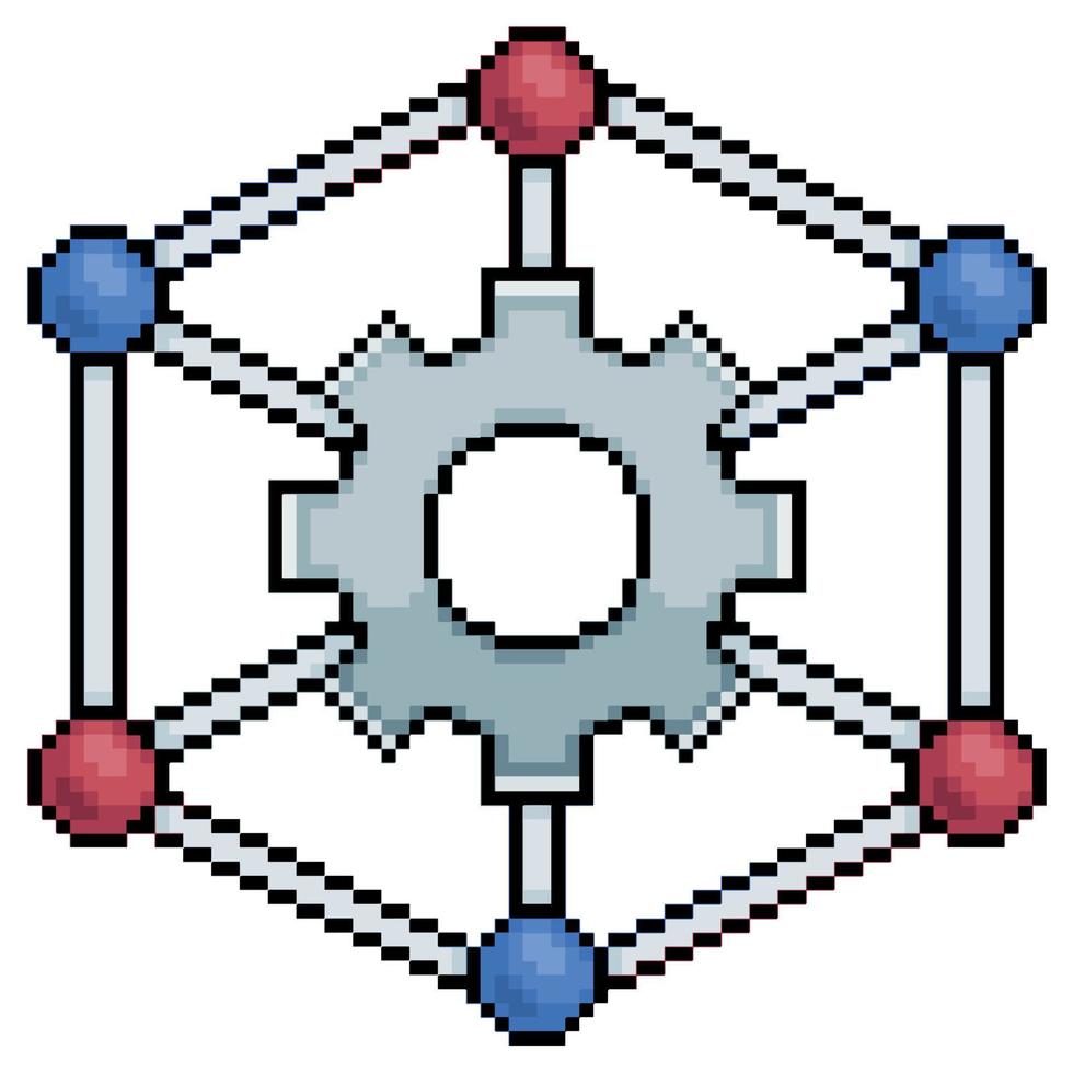 équipement pixel art en réseau, paramètres réseau, icône vectorielle de configuration réseau pour jeu 8 bits sur fond blanc vecteur