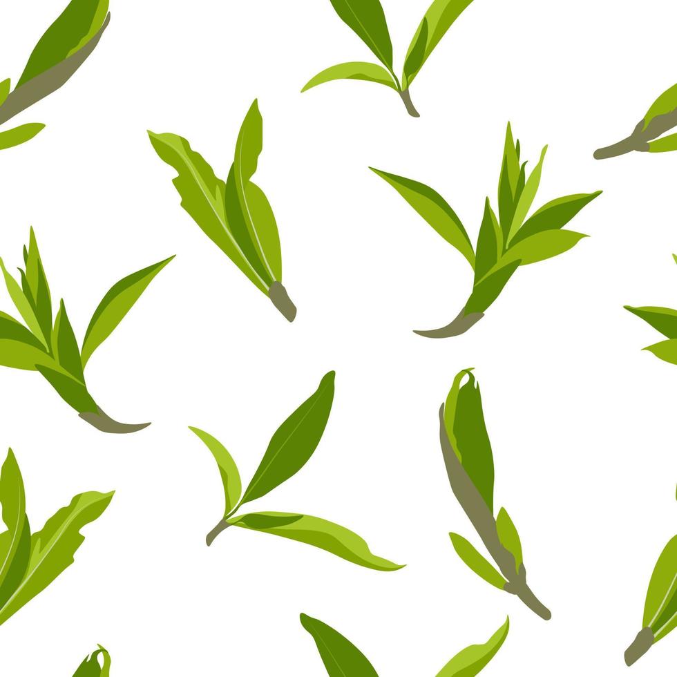 illustration de stock de vecteur de motif de printemps. modèle sans couture. jeunes pousses fraîches d'arbres. feuilles vertes.