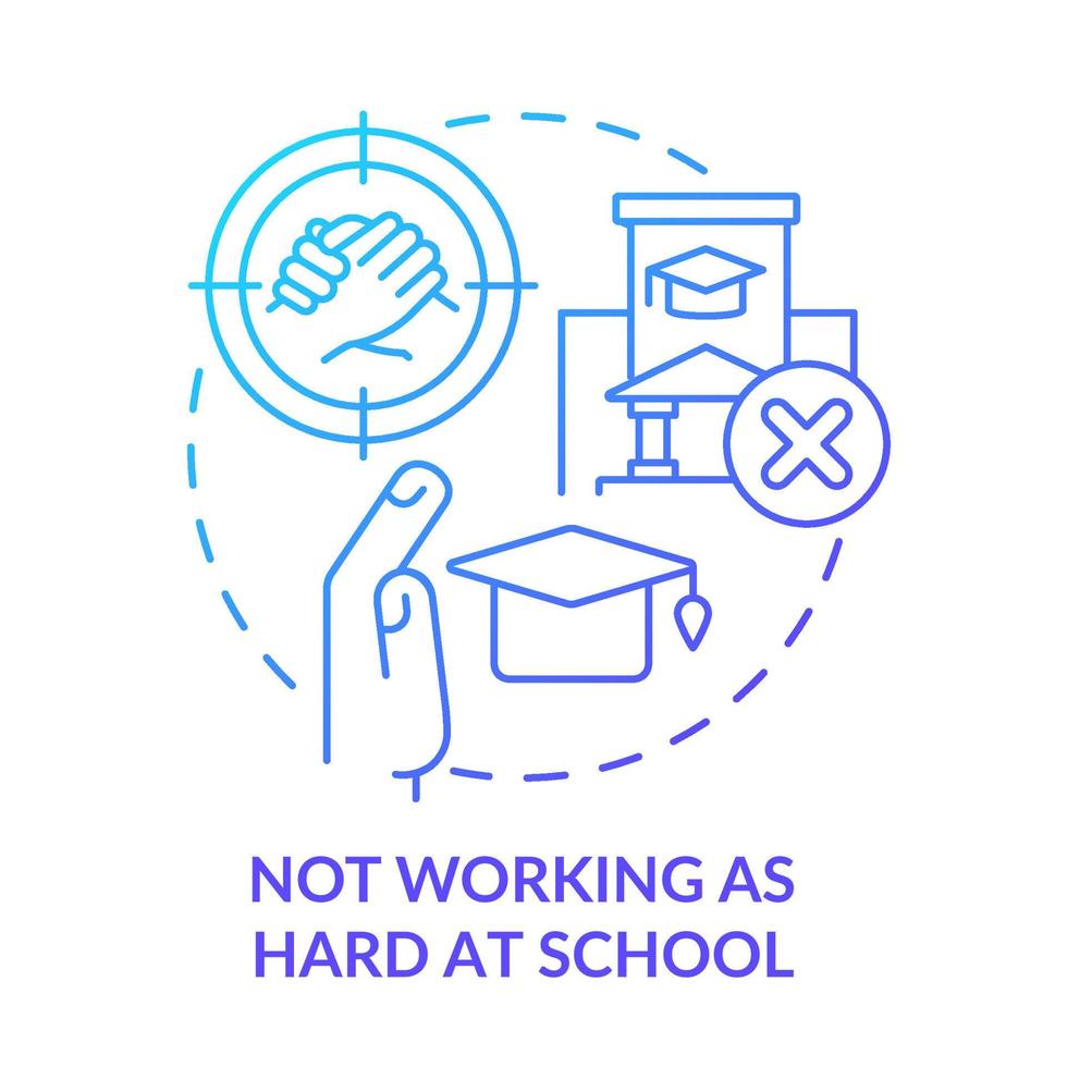 ne travaille pas aussi dur à l'icône de concept de dégradé bleu scolaire. pression des pairs d'être adolescent idée abstraite illustration en ligne mince. problèmes au lycée. dessin de contour isolé. vecteur