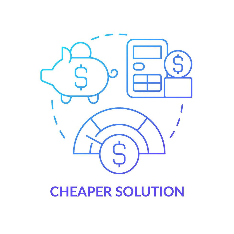 icône de concept de gradient bleu de solution moins chère. prix abordables. économiser de l'argent. la mobilité en tant qu'illustration de ligne mince d'idée abstraite de valeur de service. dessin de contour isolé. vecteur