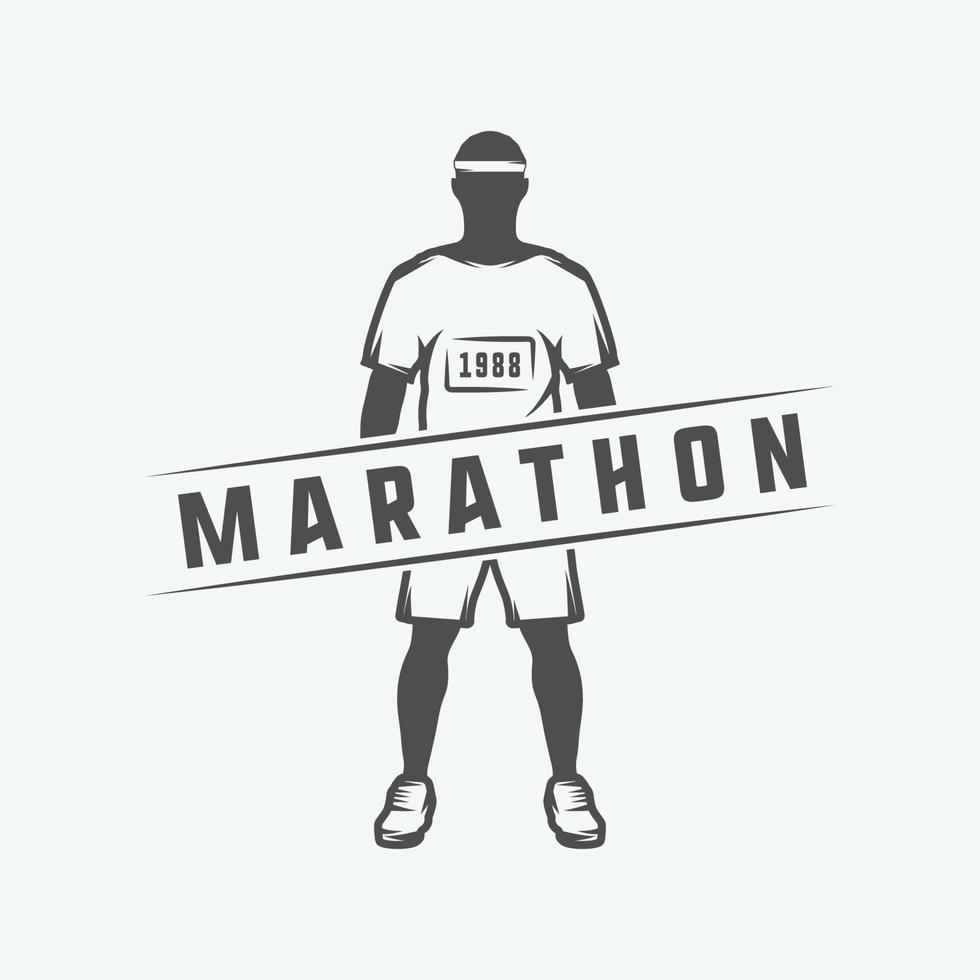 logo, emblème, insigne, affiche, impression ou étiquette de marathon ou de course vintage. illustration vectorielle. vecteur